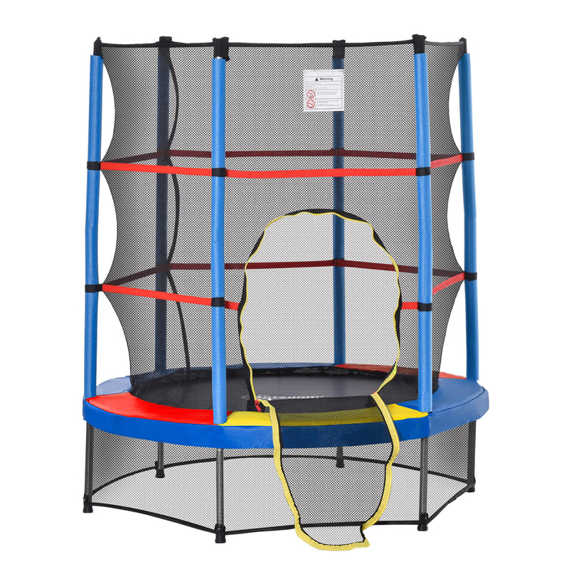 Trampolino Elastico per Bambini da 3 Anni Ø140cm con Rete di Protezione e Corde Bungee   Blu