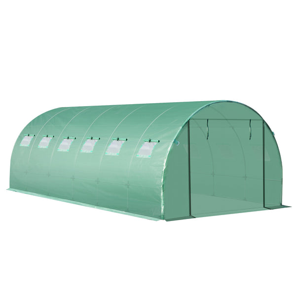 sconto Telo di Ricambio per Serra da Giardino 6x3x2 m con 12 Finestre e Porta Avvolgibile Verde Seconda Scelta