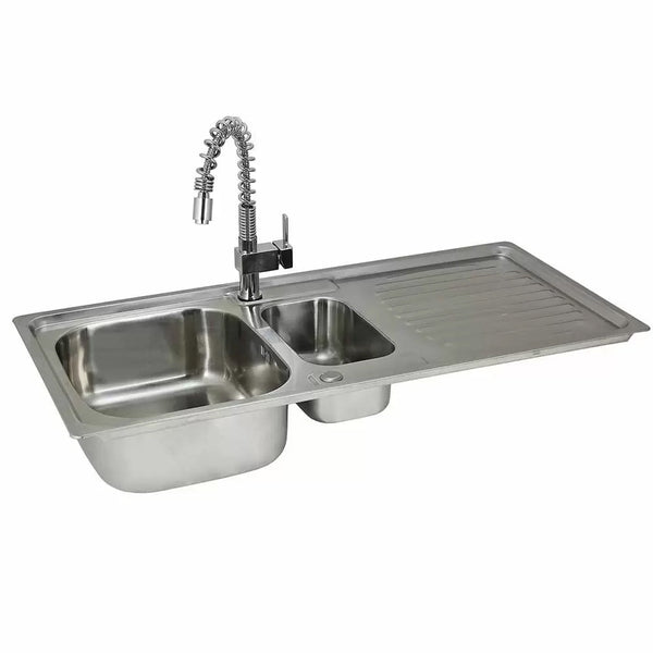 acquista Lavello Cucina 1 Vasca e Mezza 105x50 cm in Acciaio Inox con Rubinetto Rainbow
