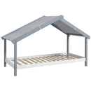 Letto Singolo per Bambini Casetta Tetto Stellato in Tessuto 213x100x140 cm Grigio  
