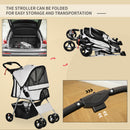 Passeggino per Cani Pieghevole con 3 Reti e Cerniera 75x46x94 cm in Ferro e Tessuto Oxford Grigio