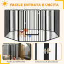 Box per Cani a 8 Pannelli Modulabili 164x164x100 cm da Interno ed Esterno con 9 Picchetti in Acciaio Nero      