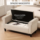 Panca Contenitore Fondoletto  126x48,5x57 cm con Braccioli Alti in Tessuto Effetto Velluto Beige  