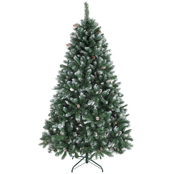 sconto Albero di Natale Innevato 180 cm 910 Rami Effetto Neve con Pigne in Plastica e Metallo Verde