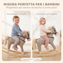 Cavallo a Dondolo per Bambini 1-3 Anni 71x30x68 cm con Suoni di Zoccoli e Nitriti in Tessuto Effetto Lino e Legno Massello Grigio      