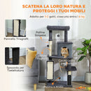 Albero Tiragraffi per Gatti Multilivello Alto 132 cm con Casetta Lettino Pali Tiragraffi Spazzola e Pallina Grigio Scuro      