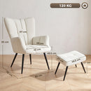 Poltrona con Poggiapiedi 68x78x93 cm in Tessuto Teddy con Schienale Alto Trapuntato e Tasche Laterali Beige      