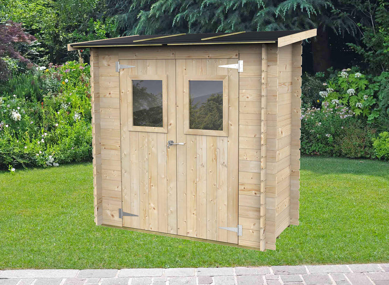 Casetta Box da Giardino per Attrezzi 198x98 cm con Porta Doppia Finestrata in Legno Naturale