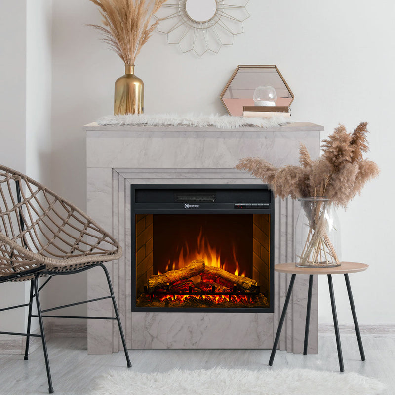 Camino Elettrico da Terra 96x35x96 cm Bellini in Legno Effetto Marmo Bianco      