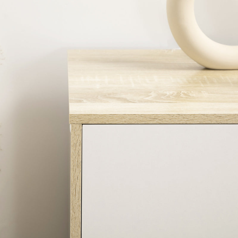 Cassettiera 6 Cassetti 120x40x76 cm con Maniglie Intagliate in Legno Bianco e Rovere  