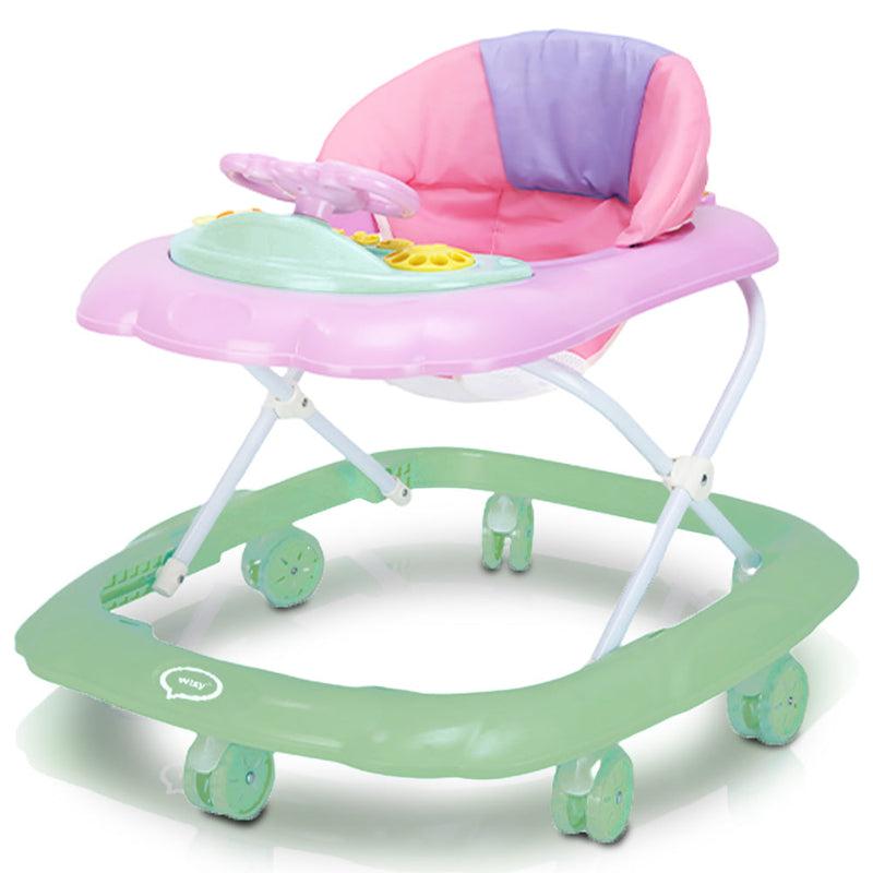 Girello Bambini per Primi Passi Chiusura Salvaspazio e Volante Interattivo Verde