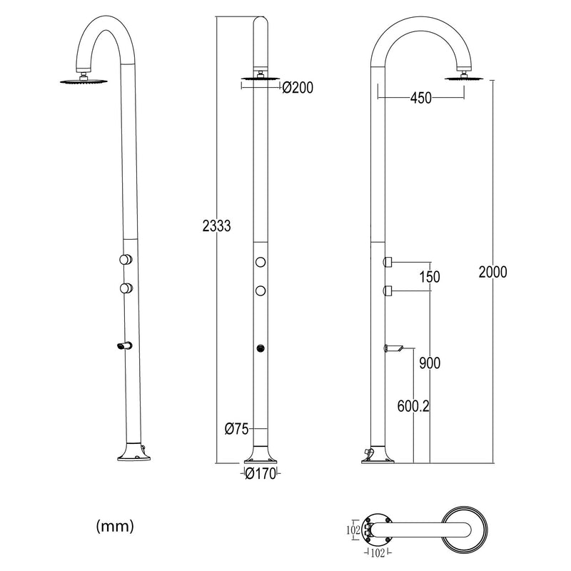 Doccia da Giardino in Alluminio Soffione I-switch Quadrato con Termometro LCD Sined Luna Alu Bianco 