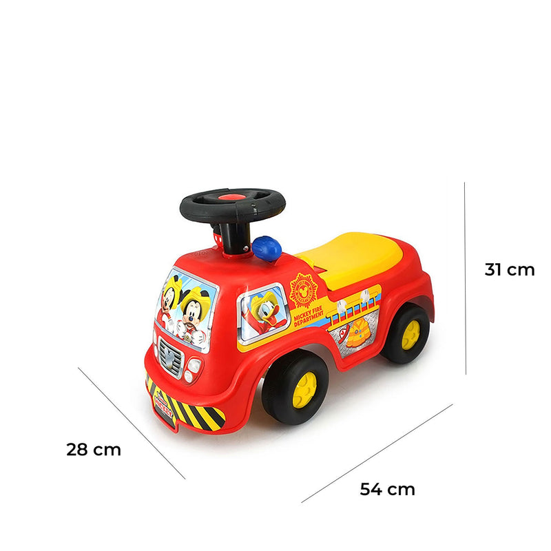 Camion dei Pompieri Cavalcabile 25x51x33 cm per Bambini Mickey Mouse Rosso