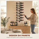 Portabottiglie da Parete 27x10x93,5 cm per 8 Bottiglie di Vino in Acciaio Nero      