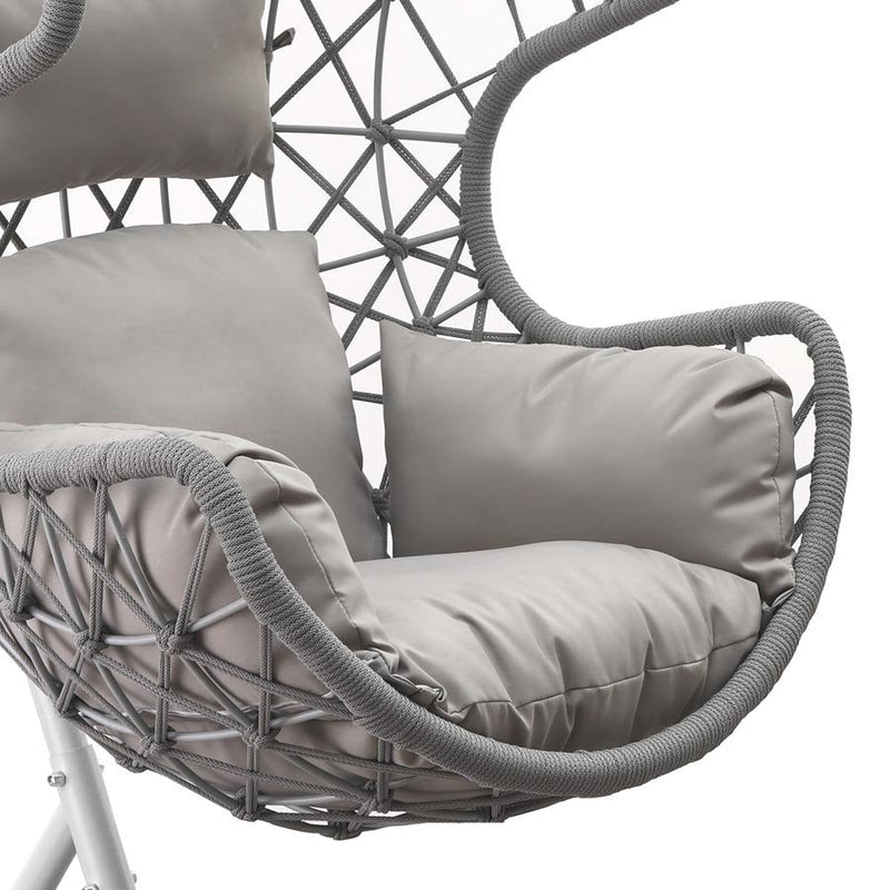 Dondolo Pensile da Giardino con cuscino Ø105x186 cm con intreccio di corda grigia