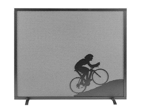 sconto Parascintille per Camino a 1 Anta Design Ciclista 60x51 cm in Ferro Verniciato Grigio Martellato