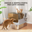 Lettiera Chiusa per Gatti XXL a 2 Porte 70x50x46,5 cm Vaschetta in Acciaio Inox Grigio   