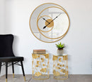 Tavolinetti Leavy Coppia Ø38x55 cm - Ø33x50 cm in Ferro e MDF e Specchio Oro      