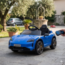 Macchina Elettrica per Bambini Porsche Taycan Turbo S 12V con Telecomando Bluetooth Luci LED e Tappetini Blu