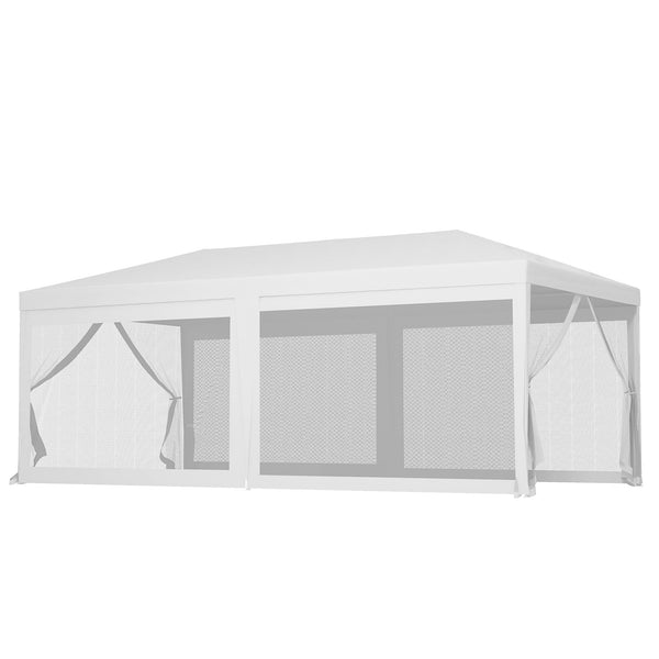 sconto Gazebo da Giardino per Feste con 6 Pareti Rimovibili a Zanzariera 582x295x255cm Bianco
