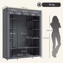 Armadio in Tessuto Salvaspazio 135x45x175 cm con Barra Appendiabiti e 11 Ripiani Struttura in Acciaio Grigio      
