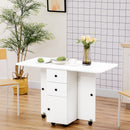 Tavolo a Ribalta per 6 Persone max con 2 Cassetti Armadietto e Ripiano 120x60x76,5 cm in Truciolato Bianco