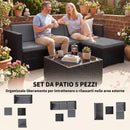 Set 5 Pezzi Salotto da Esterno con Divano Modulare e Tavolino con Piano in Vetro in Rattan PE Grigio      