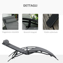 Lettino Prendisole da Giardino 46x171x82 cm in Alluminio e Textilene Grigio