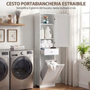 Mobile Bagno a Colonna 45x30x180 cm con Cesto Portabiancheria Ribaltabile in MDF Bianco      