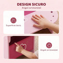 Set Tavolo e Sedia per Bambini 3-5 Anni con Motivi a Cuore Contenitore Integrato in Legno MDF Rosa      