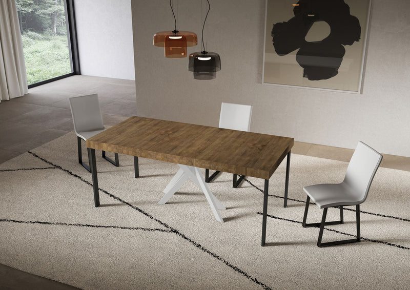 Consolle Allungabile 90-300x40x77 cm Saki Premium Noce Gambe Bianche 