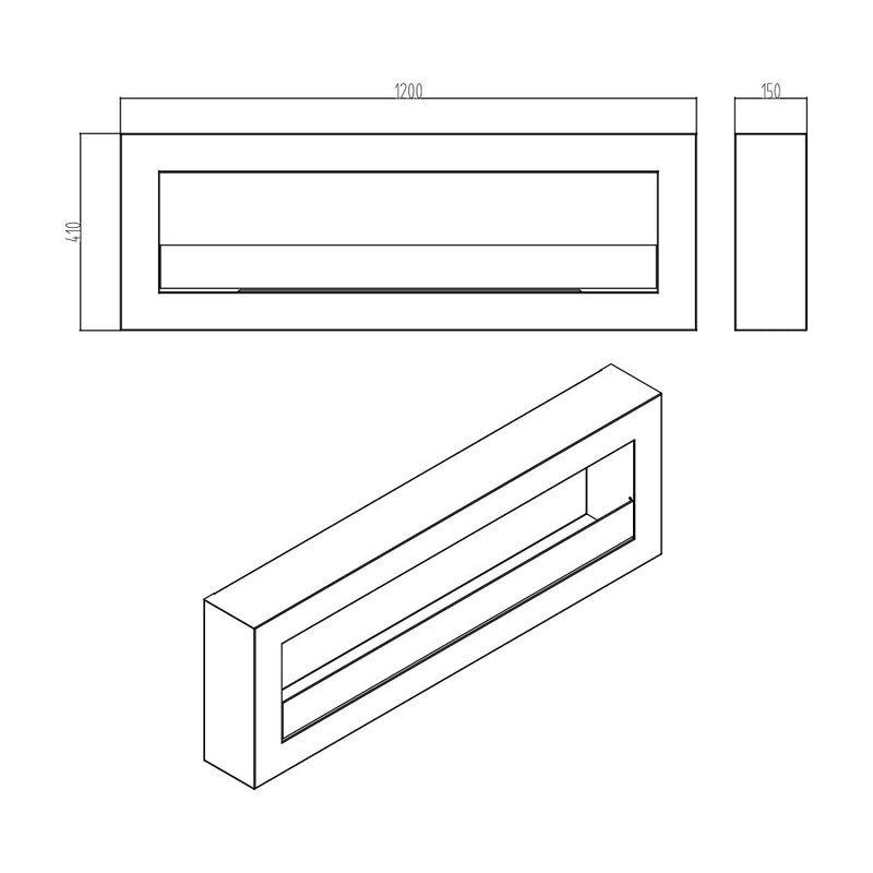 Camino a Bioetanolo da Parete 120x15x41 cm Siena 120 Nero
