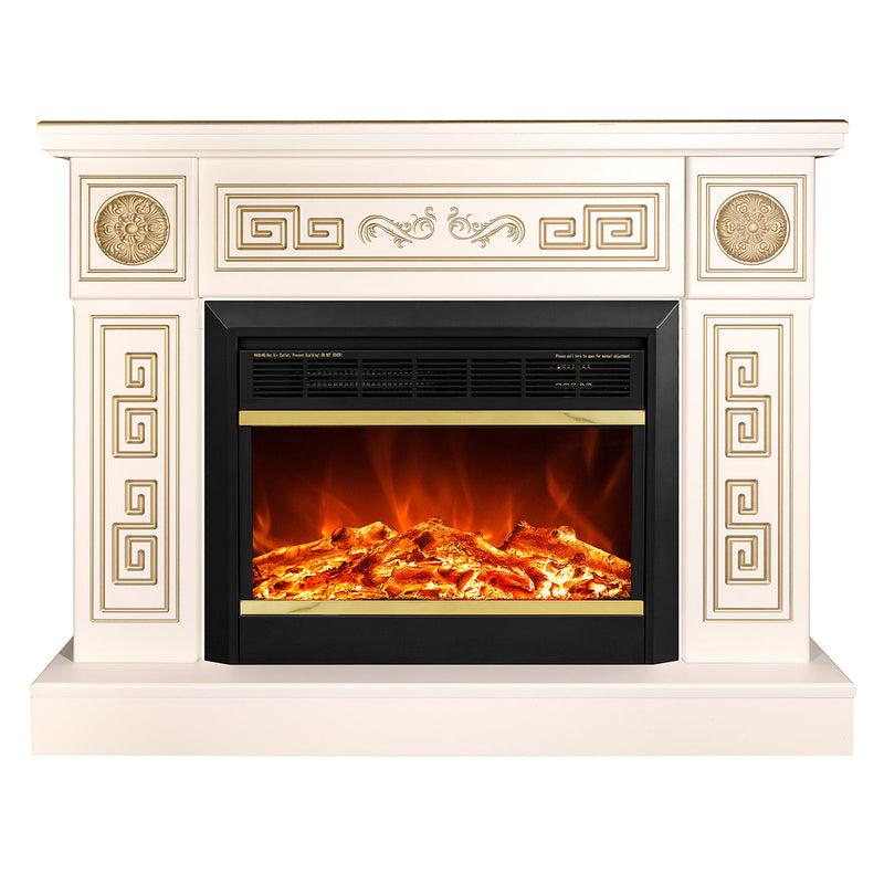 Camino Elettrico da Pavimento 87x110x30 cm Effetto Fiamma 1500W Latifa & Mars Avorio