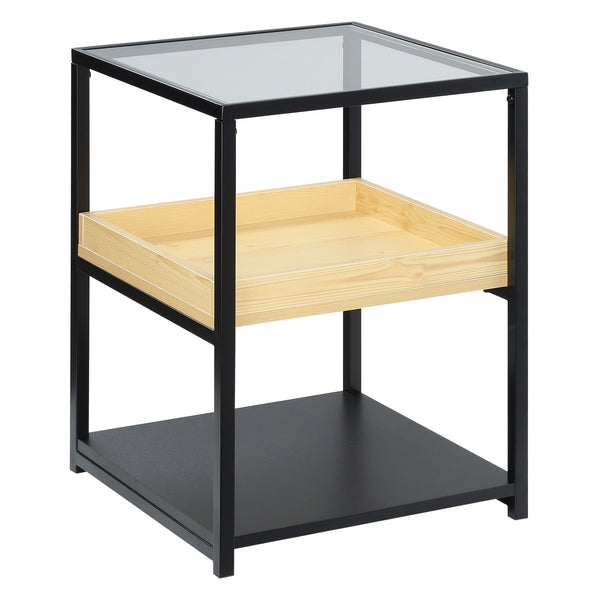 prezzo Couchtisch 3 Regale 40x40x55 cm in Holz Stahl und schwarzem Glas