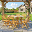 Set 7 Pezzi da Pranzo con Tavolo Estensibile a Ribalta 150x90x74 cm e 6 Sedie Pieghevoli in Legno Naturale      