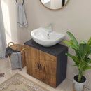 Mobile Sottolavabo da Bagno 60x30x60 cm per Piedistallo con Armadietto 2 Ante in MDF e Bambù Rovere      
