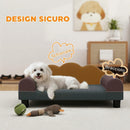 Divano per Cani 66x42x28,5 cm con Braccioli di Supporto in Legno Multistrato e Tessuto French Terry Grigio Scuro      