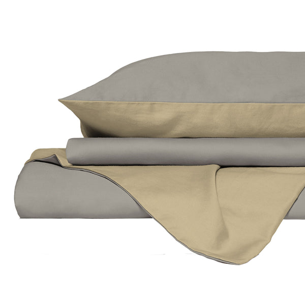 Copripiumino con Sacco e Federe in Tinta Unita Double Face Linea Vera Grigio Chiaro e Panna sconto