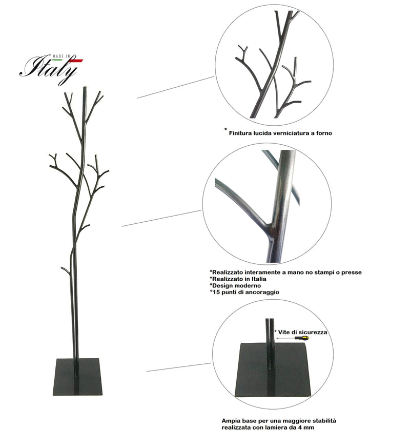Appendiabiti da Terra 33x33x178 cm in Ferro Battuto Vasconi Platano Grafite