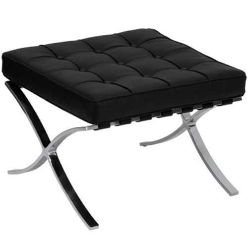 Hocker Barcelona aus poliertem Stahl und echtem schwarzem Leder 63 x 57 x 42 cm Stones Catalonia Om/075/Np sconto