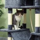 Albero per Gatti 60x50x206A cm con 4 Pali Graffiatoi Cesti Amache per 1-3 Gatti 6 kg in Peluche e Sisal Grigio Scuro      