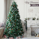Albero di Natale Innevato King Premium 180 cm 831 Rami con Pigne e Base in Legno Verde      