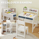 Set Scrivania 62,8x55,6x73,8 cm e Sedia per Bambini con Ripiano Portabicchieri e Cassetti in MDF Bianco      