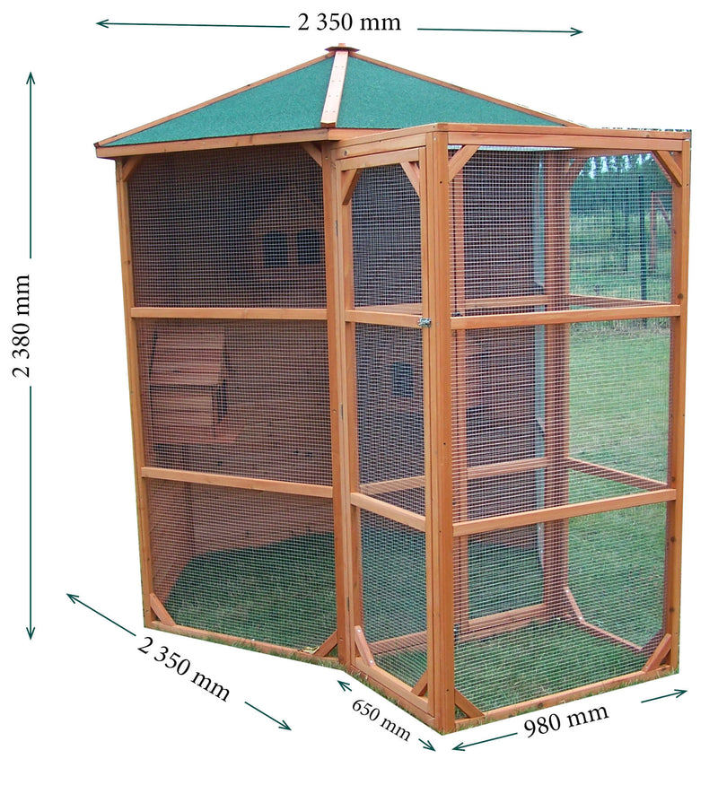 Voliera da Esterno Esagonale Ø2,3 m con Ingresso in Legno Naturale 