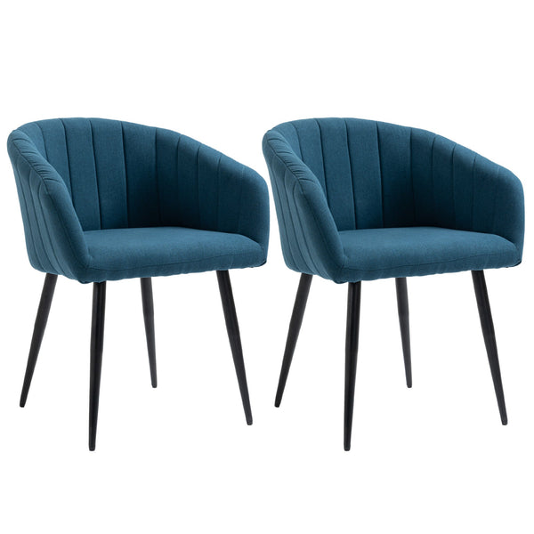 Set 2 Sedie Imbottite in Tessuto Effetto Lino Blu sconto