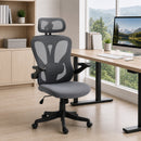 Sedia da Ufficio Ergonomica 71x66,5x114-126A cm con Braccioli Ribaltabili Poggiatesta e Appendiabiti in Poliestere Grigio Scuro      