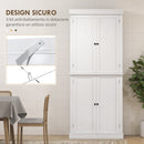 Credenza Mobile Alto Cucina 4 Ante e 6 Ripiani 76x40,5x184 cm in Legno Bianco 