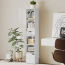 Scaffale Libreria 30x24x158 cm a 4 Ripiani Aperti con Armadietto e Cassetto in Legno Bianco      