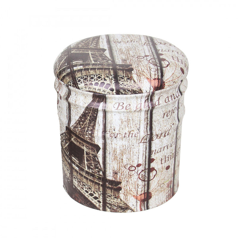 Set 2 Pouf Contenitore Tondo in MDF Torre Eiffel