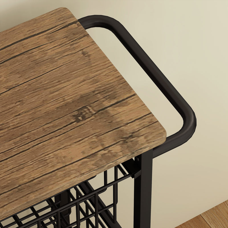 Carrello da Cucina 49,5x31x91 cm con 4 Cestini Estraibili in Acciaio e Legno Rovere e Nero  
